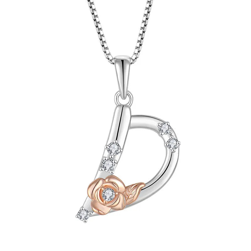 925 sterling silver necklace with English letter B zircon pendant on a collarbone chain