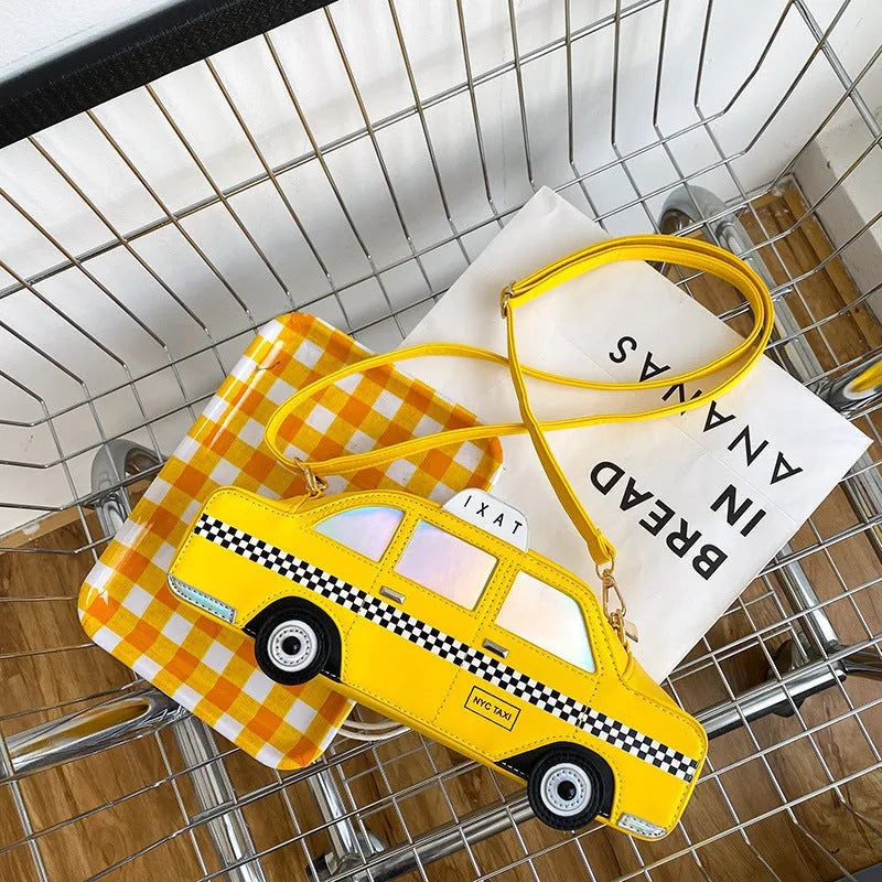 Yellow PU messenger bag for women with letter pattern, horizontal square shape, 30x9x10cm