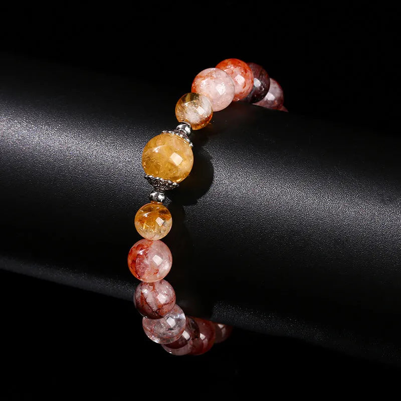 Handmade red sealant flower crystal bracelet with round 10mm citrine lucky beads