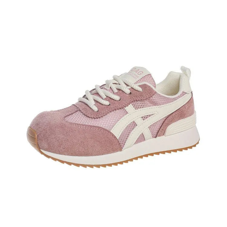 Women's white lace-up casual sneakers with non-slip soles and low-top design