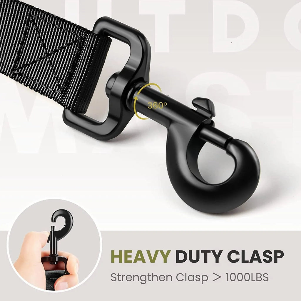 Tactical dog leash and matching collar in heavy-duty nylon with reflective stitching, available in four colour options for medium to large dogs