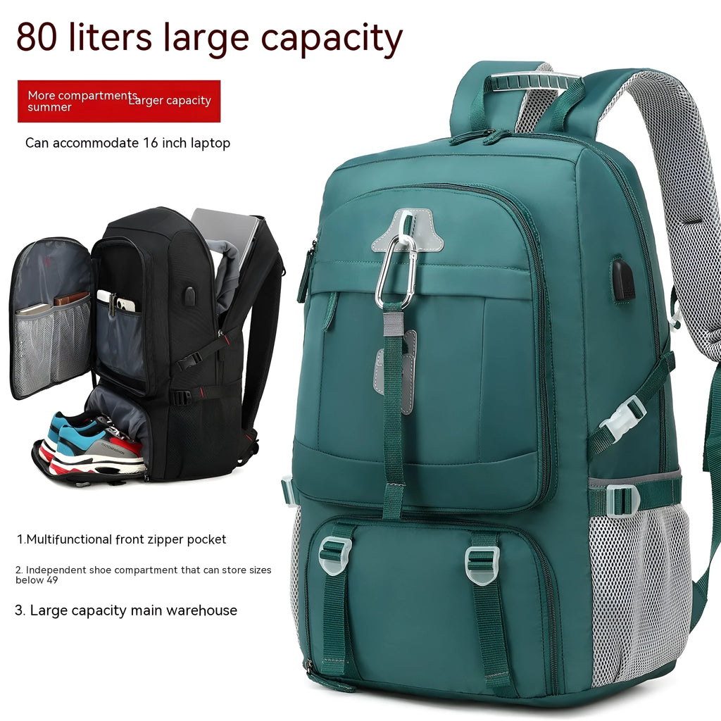 Large capacity business travel backpack for men with Oxford cloth, composite cowhide features and USB interface, 55cm x 20cm x 35cm