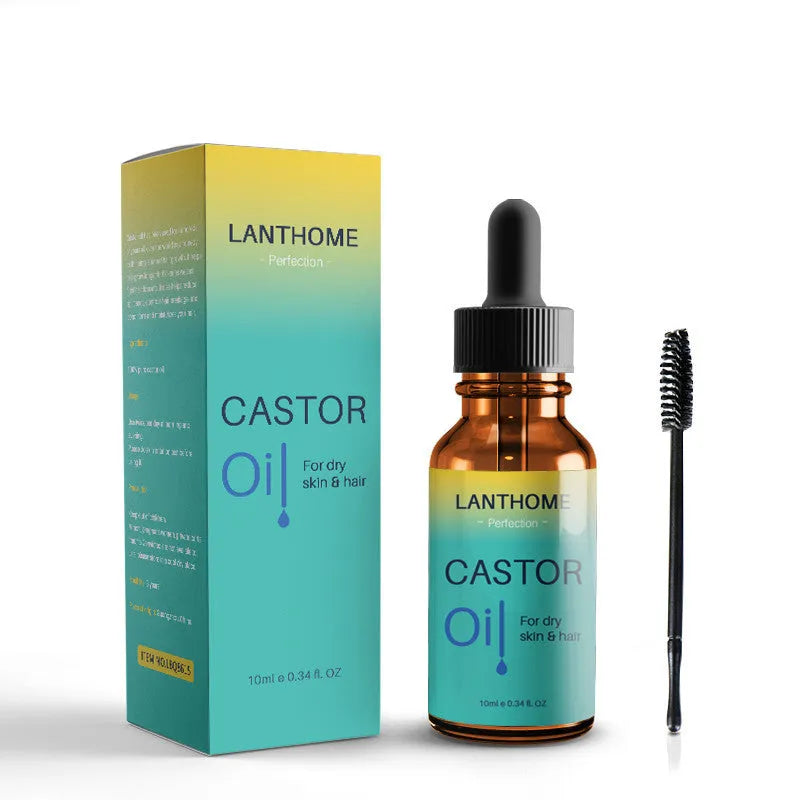 Lanthoma castor oil bottle with brush for eyebrows, eyelashes, and hair care