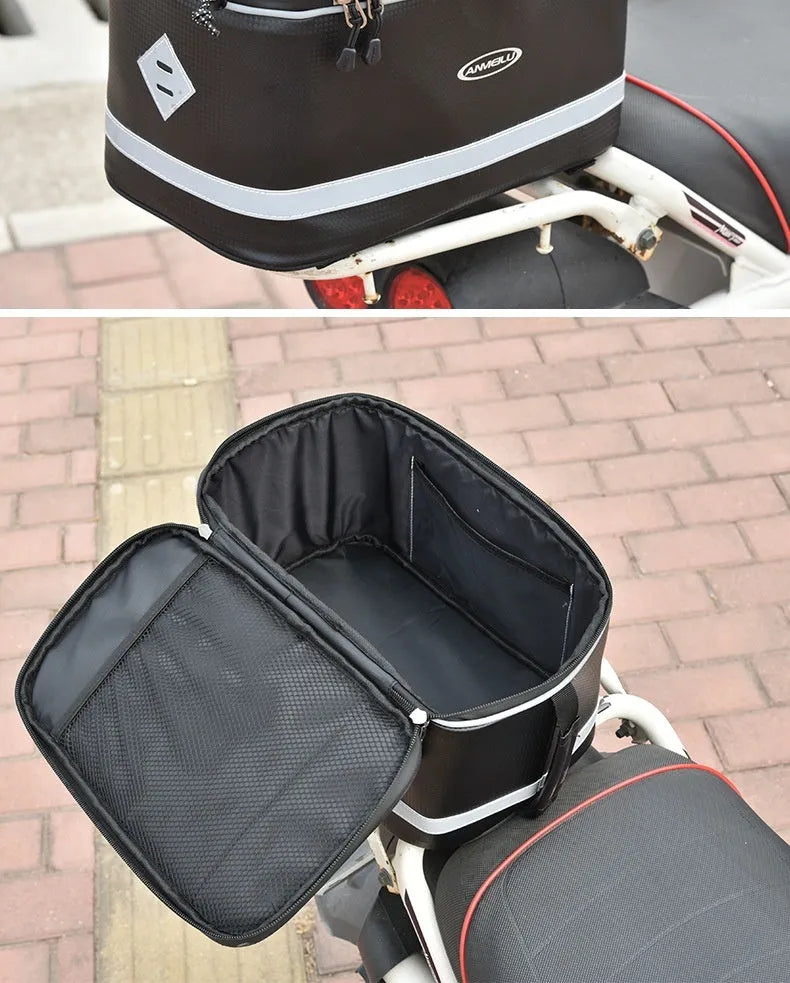 Black waterproof PU leather car bag for bicycle gear storage with 12L capacity