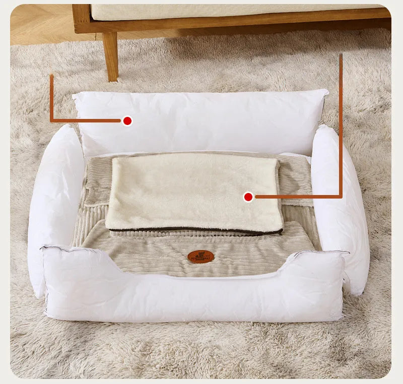 Washable four-season kennel bed for small and medium dogs and cats in coffee colour
