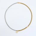 Gold dual-color patchwork pendant necklace on titanium steel chain, high polished finish