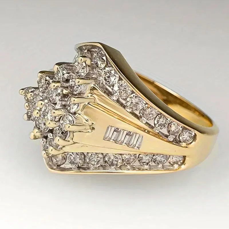 Geometric heavy industry style ring with electroplated gold finish on copper construction
