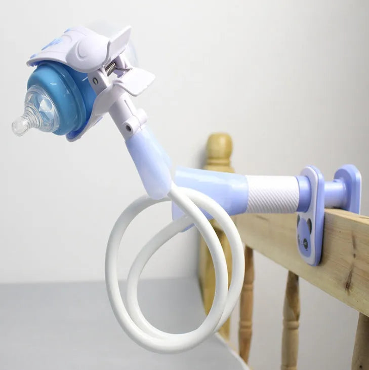 Blue and pink 1.05-metre extended baby feeding bracket for milk bottle support