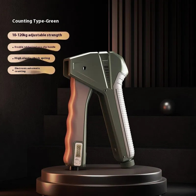 Adjustable hand grip strengthener with 5-60kg resistance in PP plastic, shown in a selection of colours.