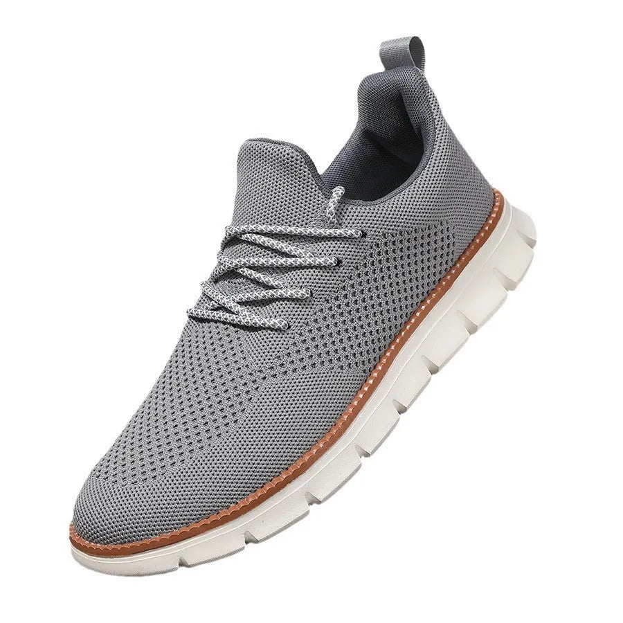 Men's grey and black mesh fabric casual sneaker with round toe design