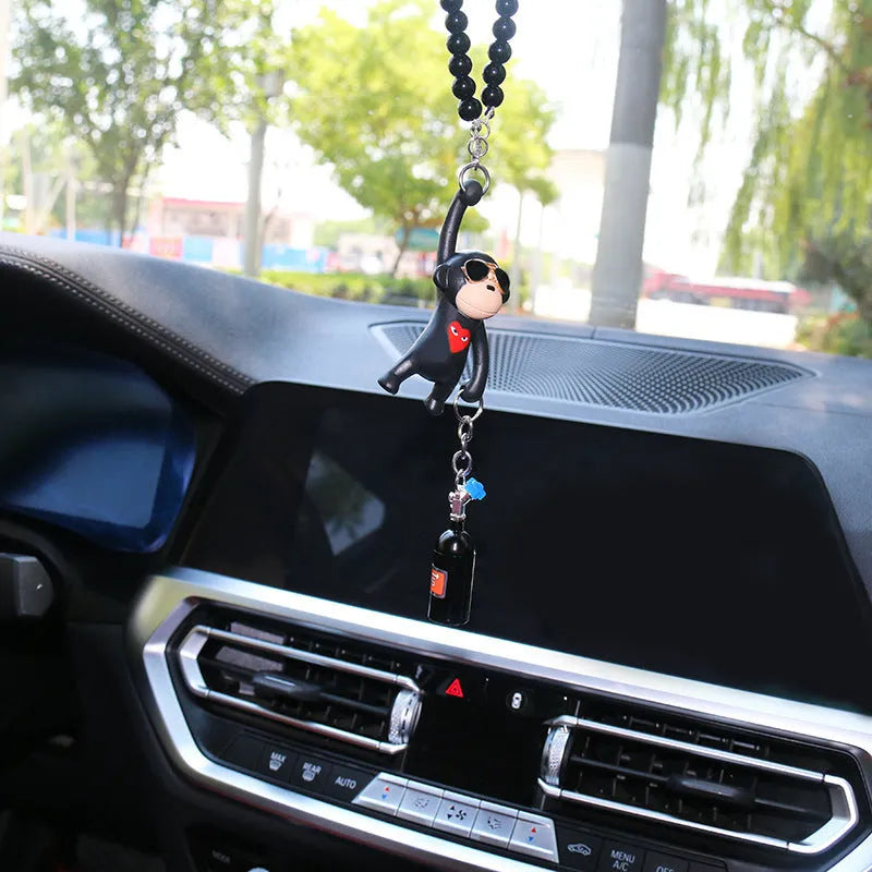 Hip-hop cartoon monkey pendant with sunglasses for car rearview mirror decoration