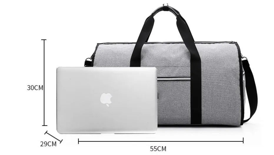 Medium cylinder travel bag in black with zipper pocket, made from waterproof Oxford cloth with 36-55L capacity