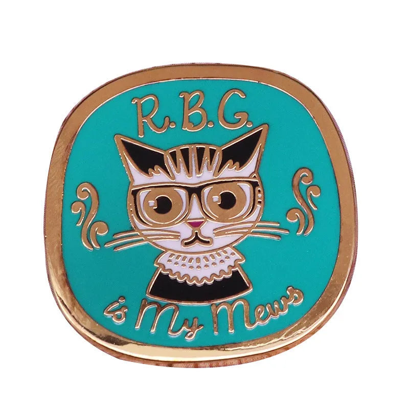 Gold cat brooch equality badge RBG inspired copper 30mm with two buckle options women power pin