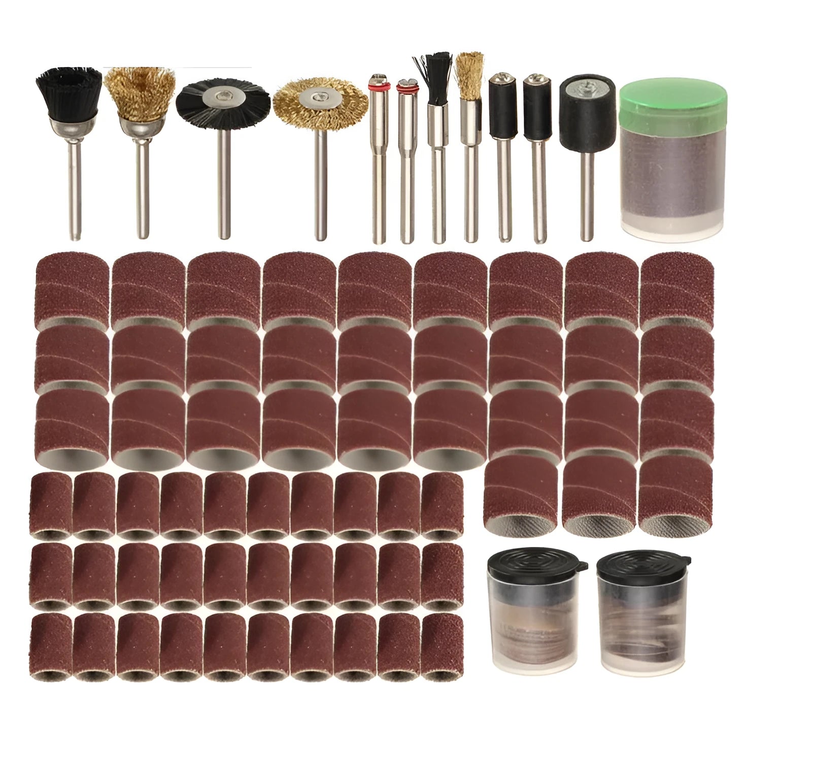 150-piece electric grinder accessory combo set with steel, copper, diamond, and wool components
