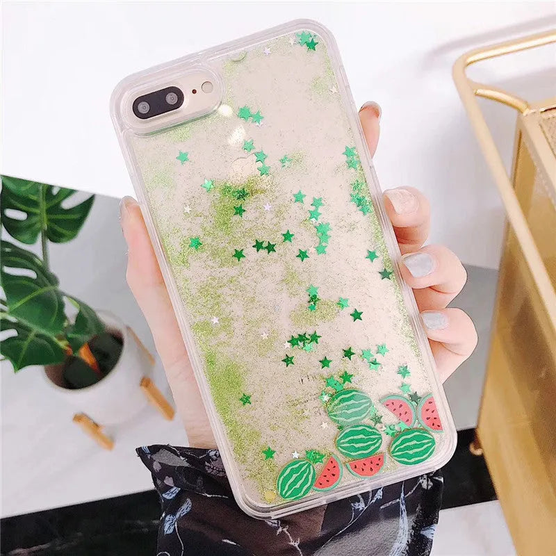 Avocado quicksand rhinestone phone case for iPhone back cover with three colour choices A B C