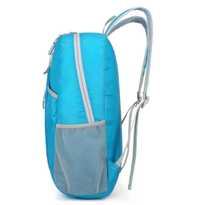 Unisex waterproof hiking backpack in Oxford cloth with curved shoulder straps, available in multiple colours, under 20L capacity.