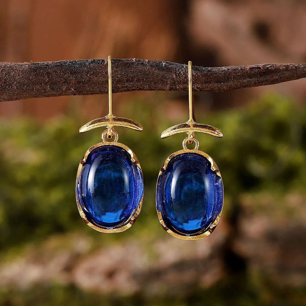 Zinc alloy geometric pendant earrings for women in ruby, sapphire, turquoise, and white gemstone colours