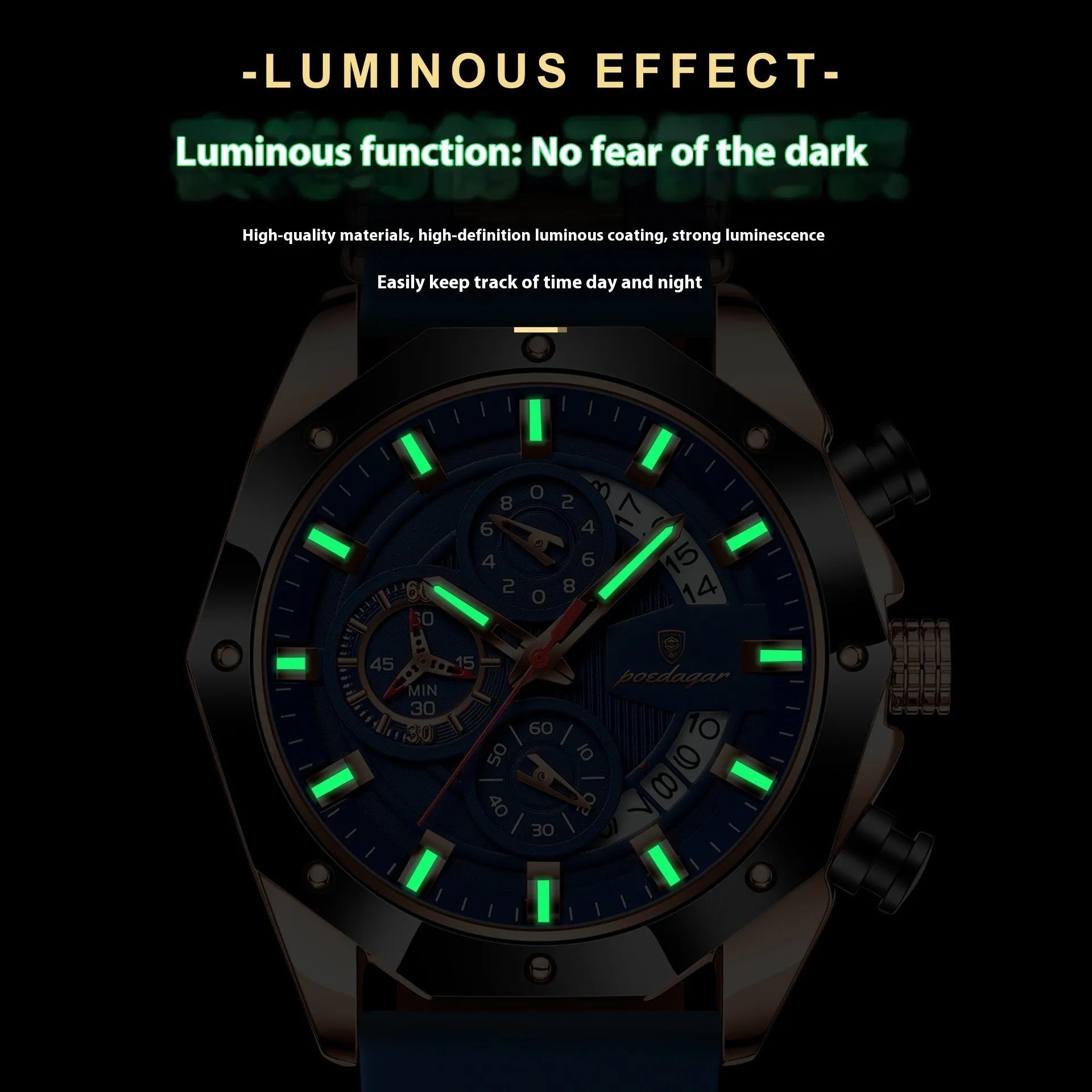 Men's chronograph watch with silicone band, diamond-shaped dial, and stainless steel buckle in multiple colour options