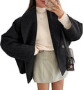 Double-breasted stand collar batwing sleeve solid colour polyester coat for petite, apricot, front view