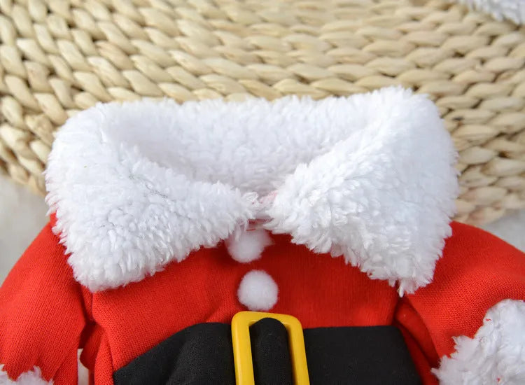 Red polar fleece Santa Claus costume for pets with stretchable design