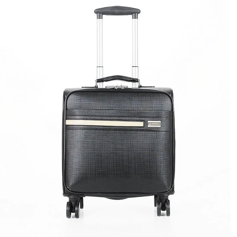 18-inch black PU leather wheeled business case with secure locking mechanism