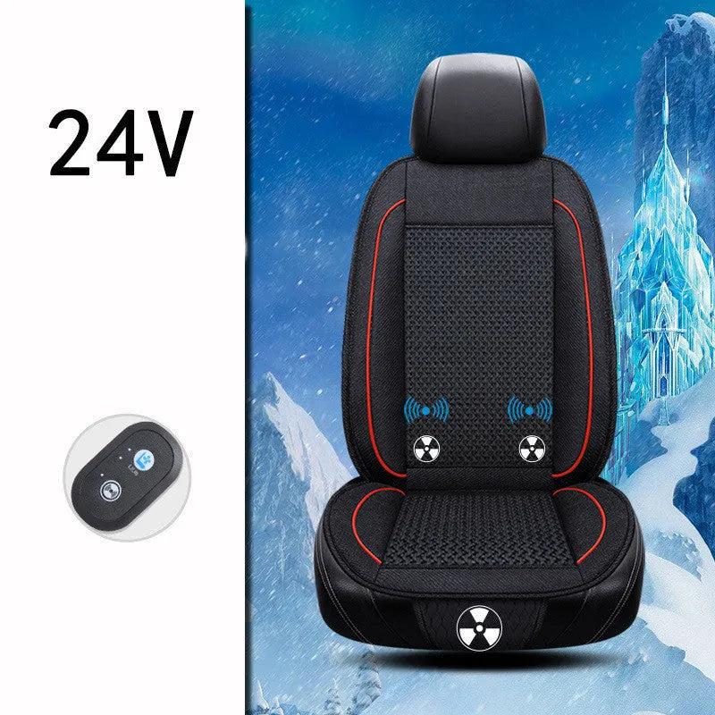 Square black car ventilation seat cushion with massage function showing power connection