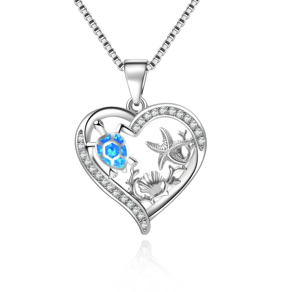 Blue synthetic opal turtle love pendant on copper electroplated base