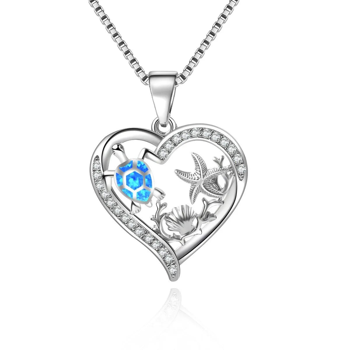 Blue synthetic opal turtle love pendant on copper electroplated base