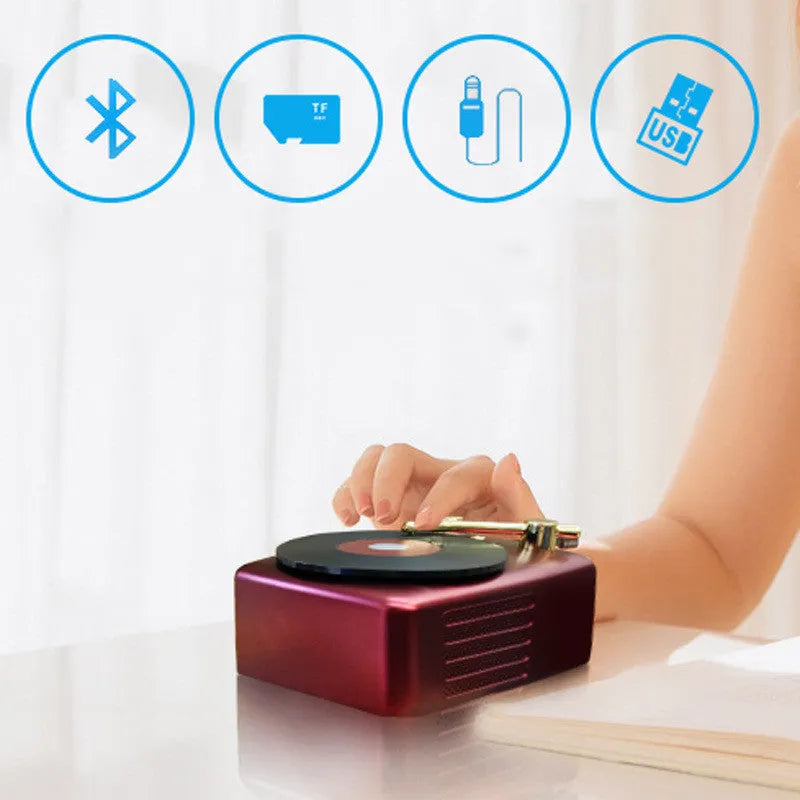 T12 record player Bluetooth 5.0 wireless speaker in Black with 40mm driver and 2x5W output