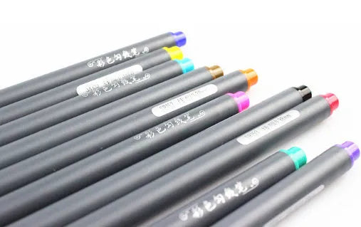 Ten hook line drawing pens with 0.38mm fine point tips and syringe-style barrels for technical drafting