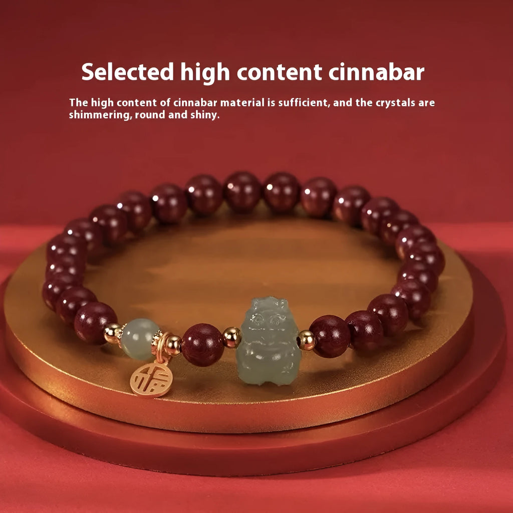 Natural Hetian Jade bracelet in 8mm diameter with animal zodiac motif.