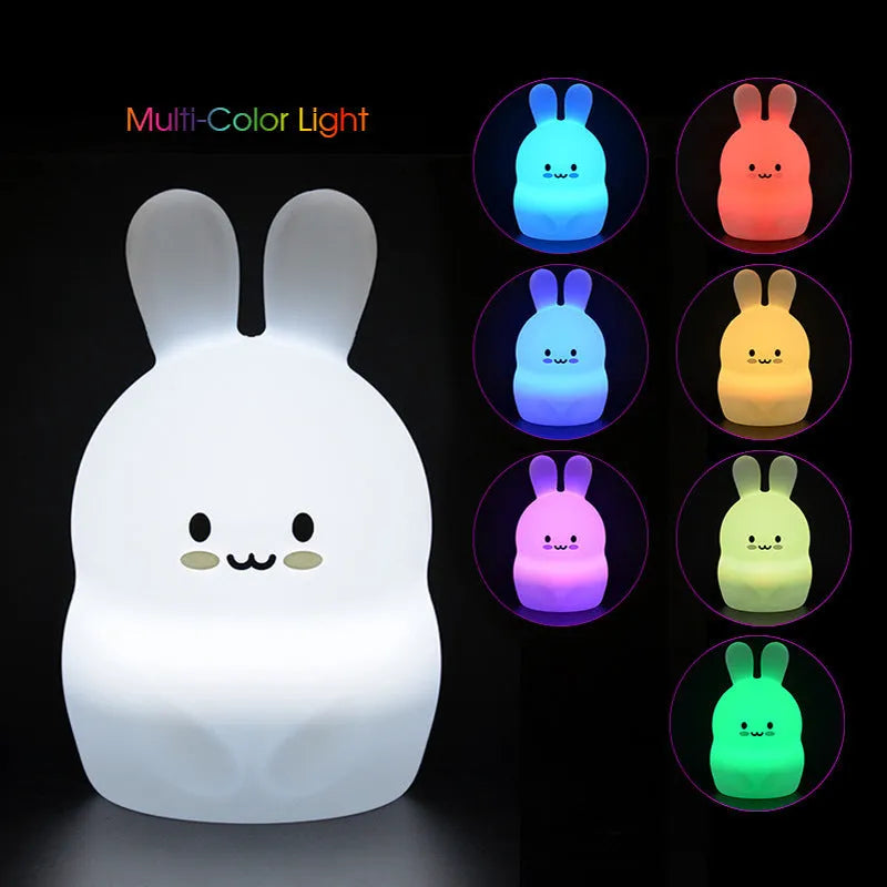 Silica gel nightlight with silicone shade, LED light source, 120x120x187mm size, USB cable and manual.