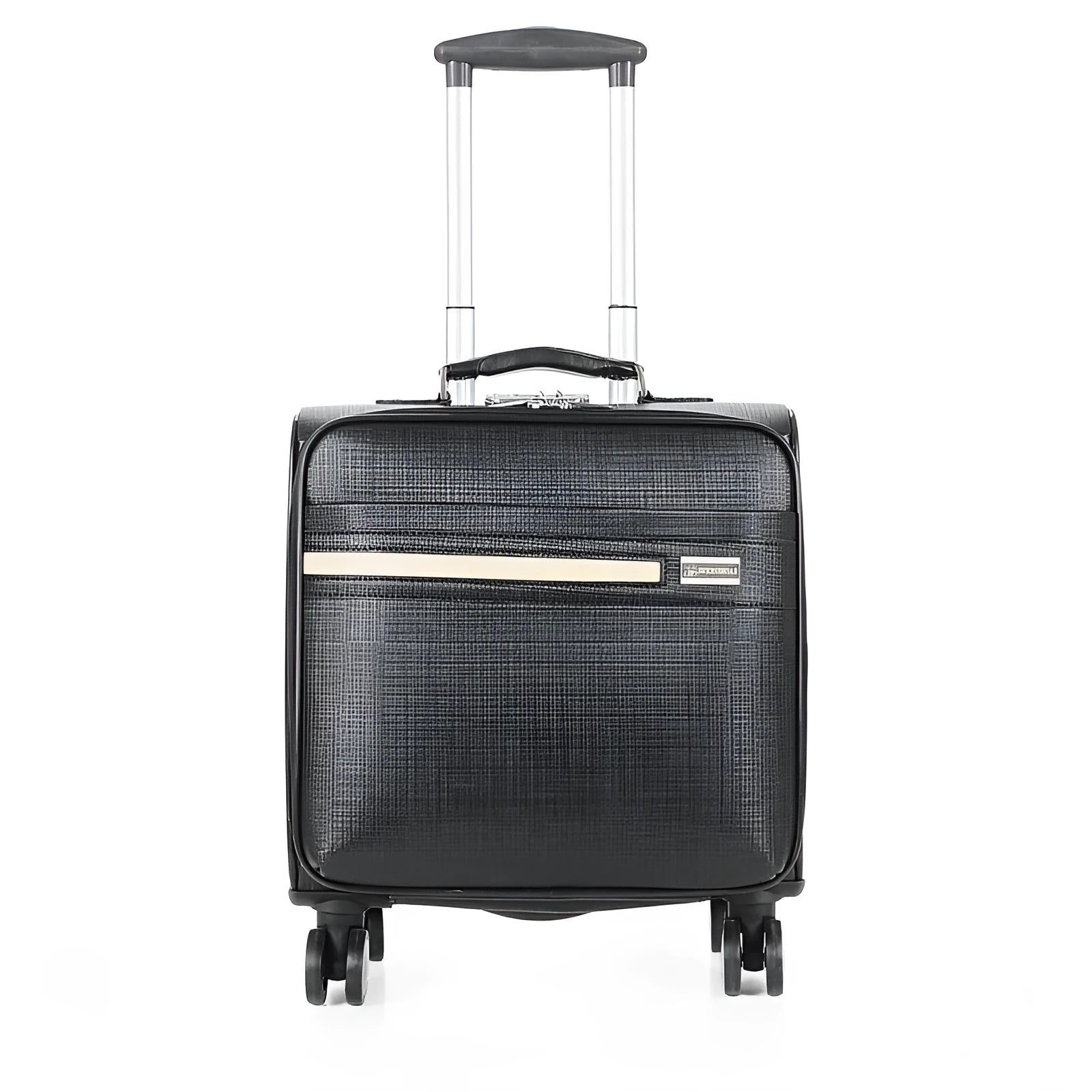18-inch black PU leather wheeled business case with secure locking mechanism