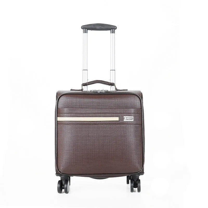 18-inch black PU leather wheeled business case with secure locking mechanism