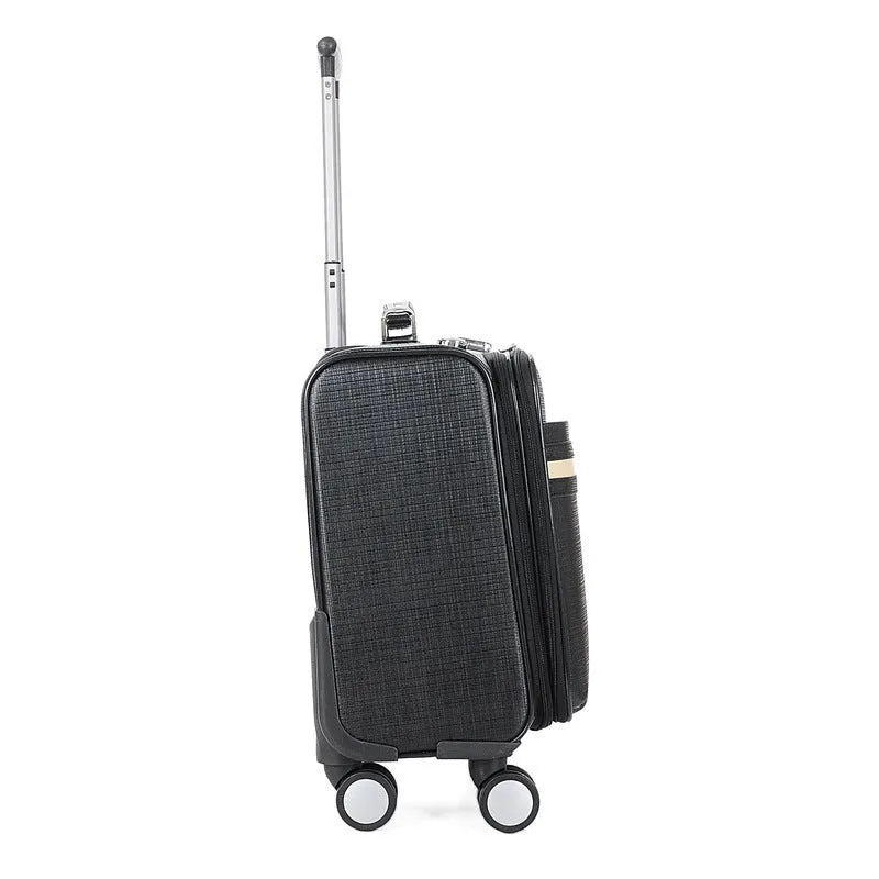 18-inch black PU leather wheeled business case with secure locking mechanism