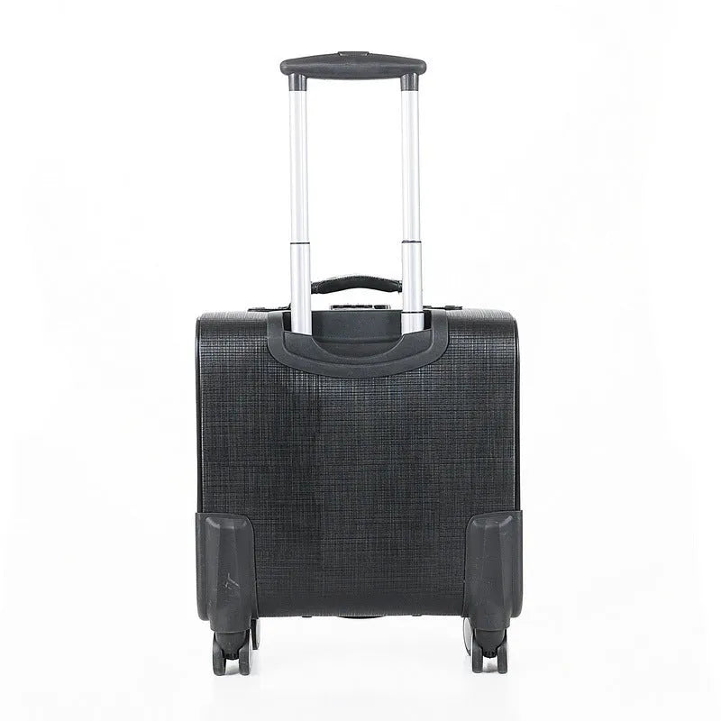 18-inch black PU leather wheeled business case with secure locking mechanism