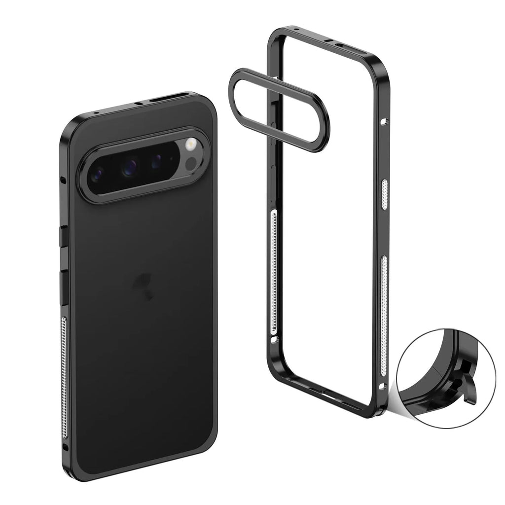 Aluminum alloy heat dissipation phone case for Google Pixel 9 Pro XL in half-pack design with lens protection