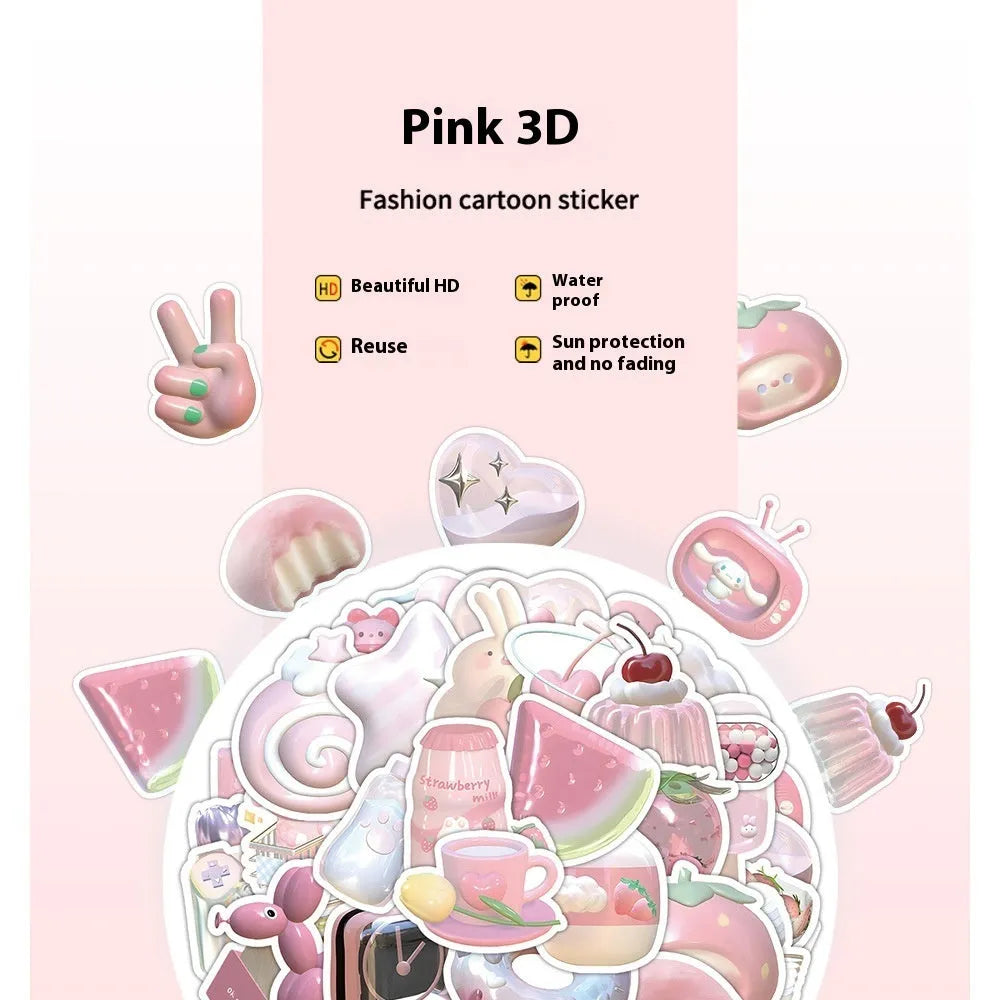 Pack of light pink 3D heart decorative stickers with a cute design, showing 63 pieces.