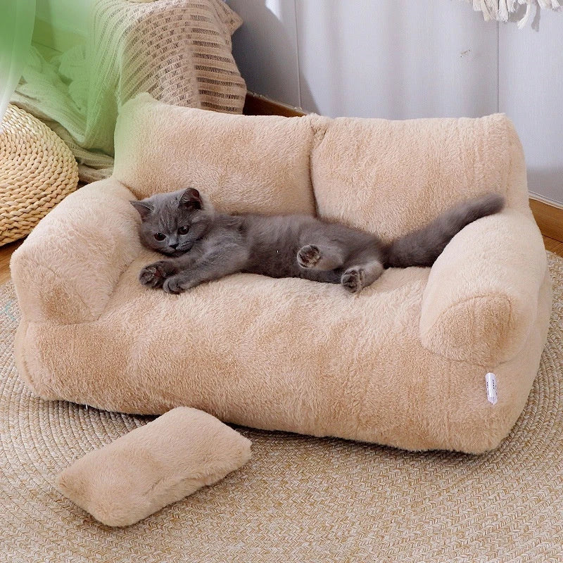 Cozy and luxurious cat bed sofa in various colors, featuring a thick backrest and non-slip bottom for ultimate pet comfort