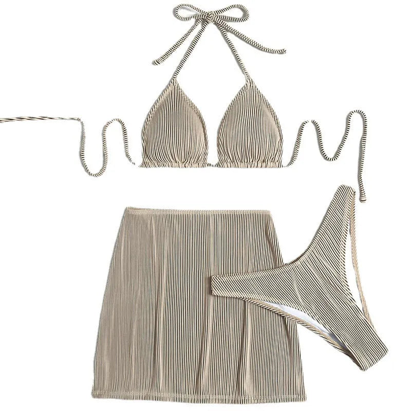 Women's three-piece bikini swimsuit set in polyester fabric with four colour options