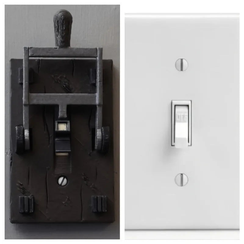 Retro-style decorative light switch plate with single control toggle, made from white PLA material.