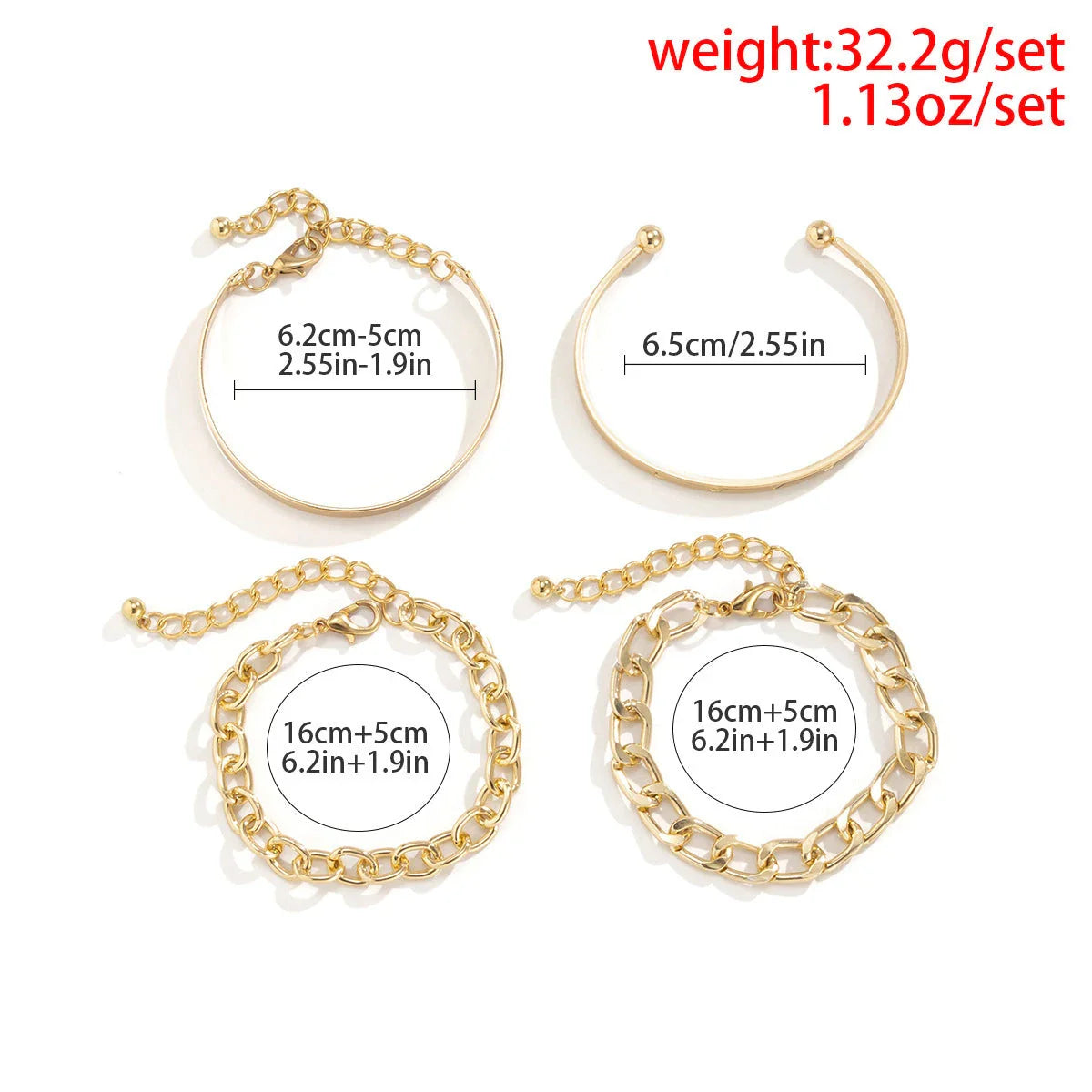 C-Shaped Hollow Chain Bracelet Set in gold and silver colors, showcasing a modern and elegant design