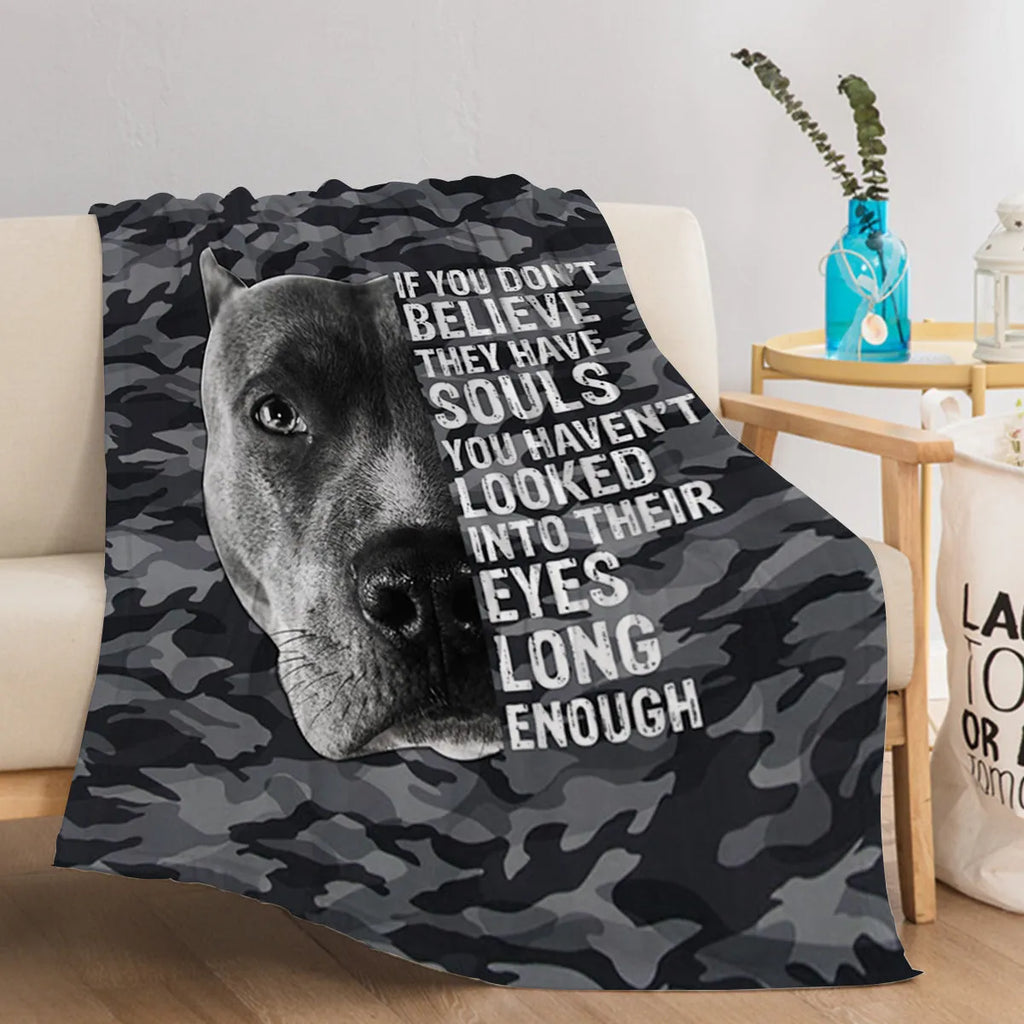 Black dog print flannel blanket, soft fluffy throw, 130x150cm and 75x100cm sizes, hemmed edges