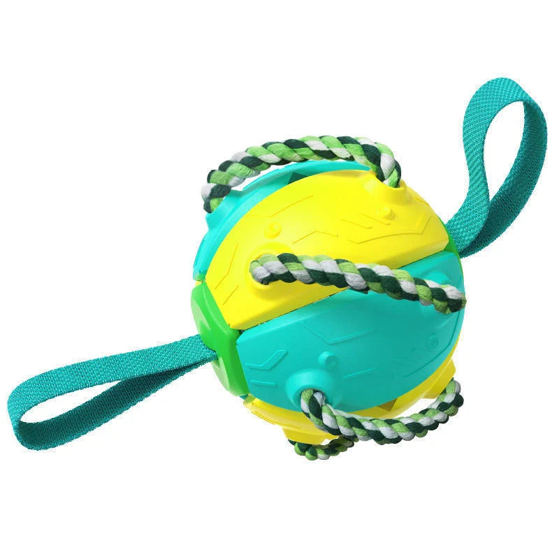 Interactive dog toy that transforms from a ball to a frisbee, engaging your pup's natural instincts and providing endless outdoor fun.