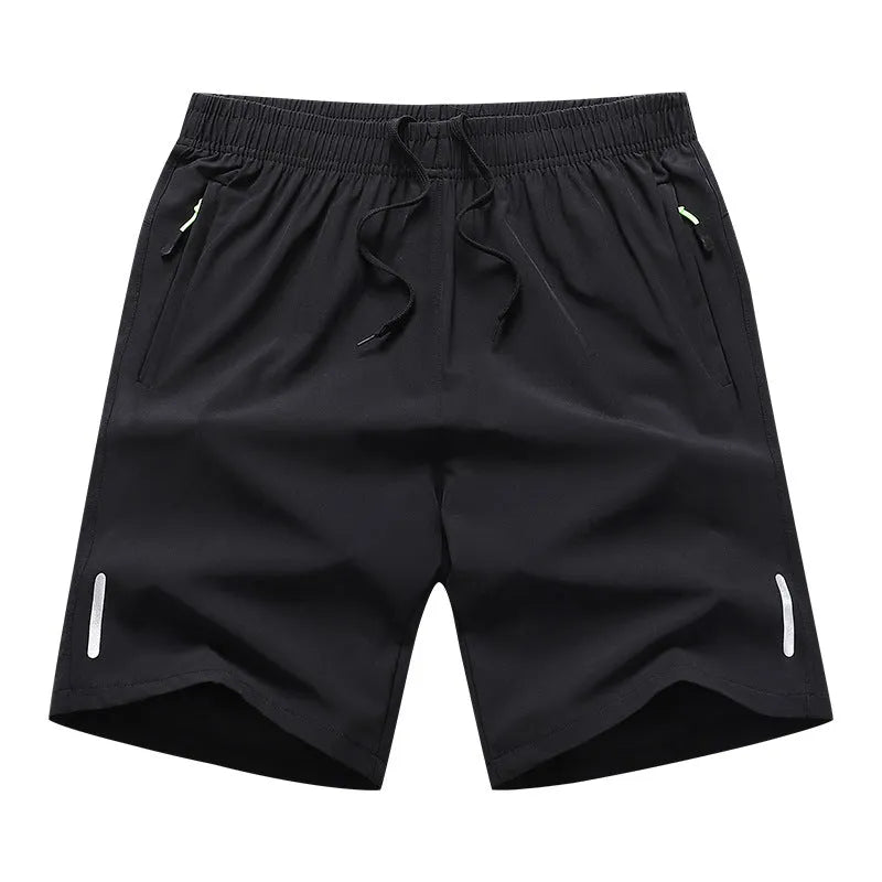 Men's polyester beach casual shorts in solid colour with zippered pocket, Asian sizes M to 8XL, colour Black