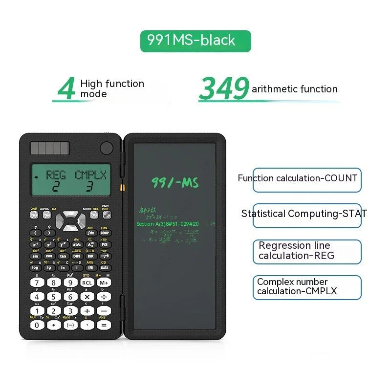 Versatile folding scientific calculator with integrated digital handwriting pad for seamless note-taking and calculations