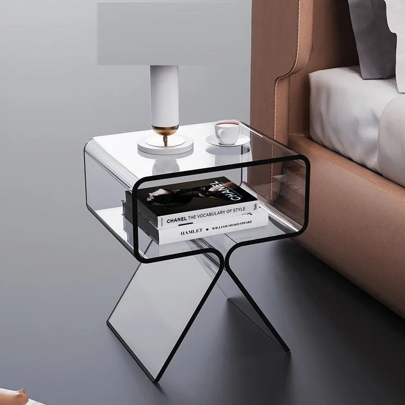 Transparent acrylic side table, 39 x 30 x 45 cm, in transparent white or black for living room sofa and tea use