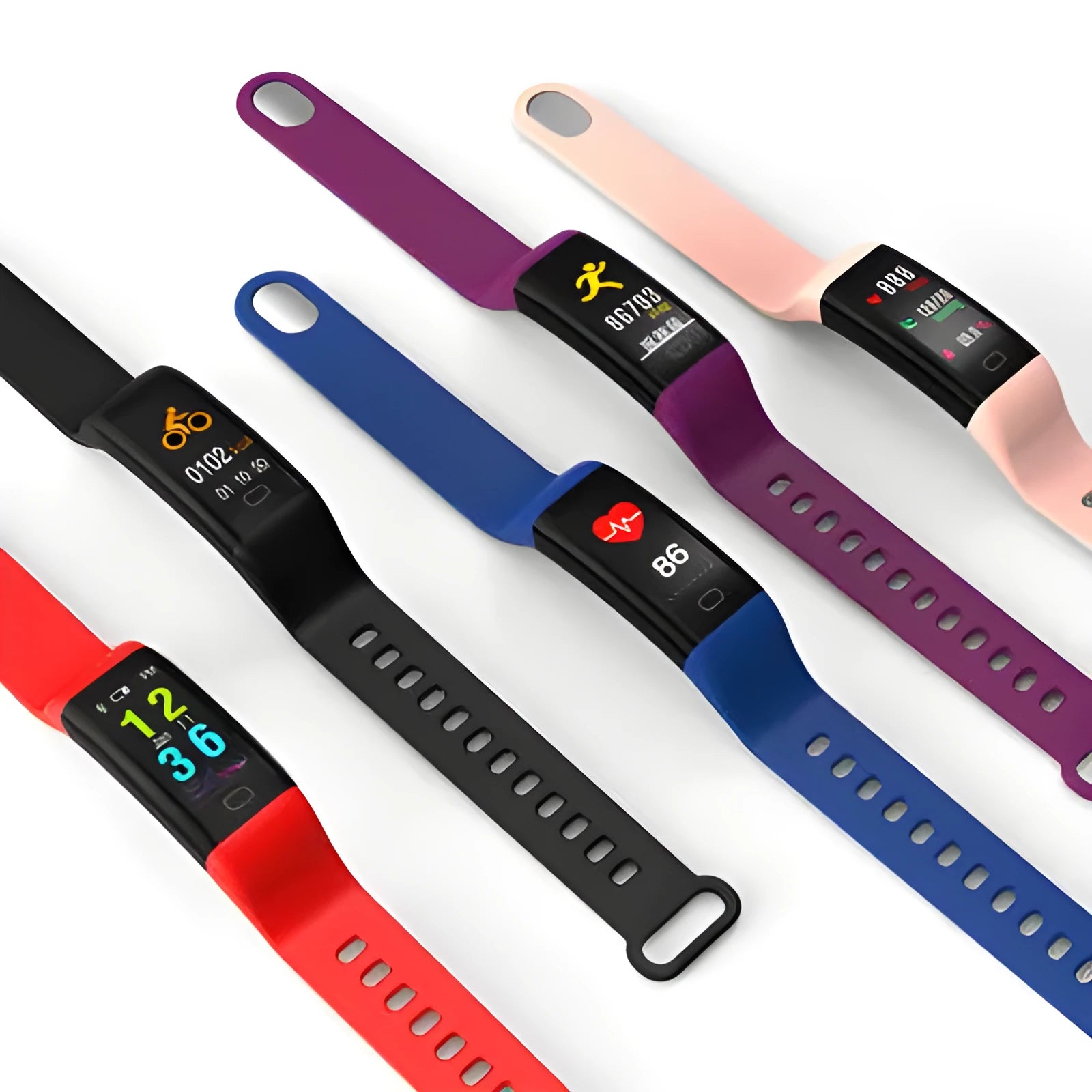 Smart fitness band with large colour screen and black strap on wrist