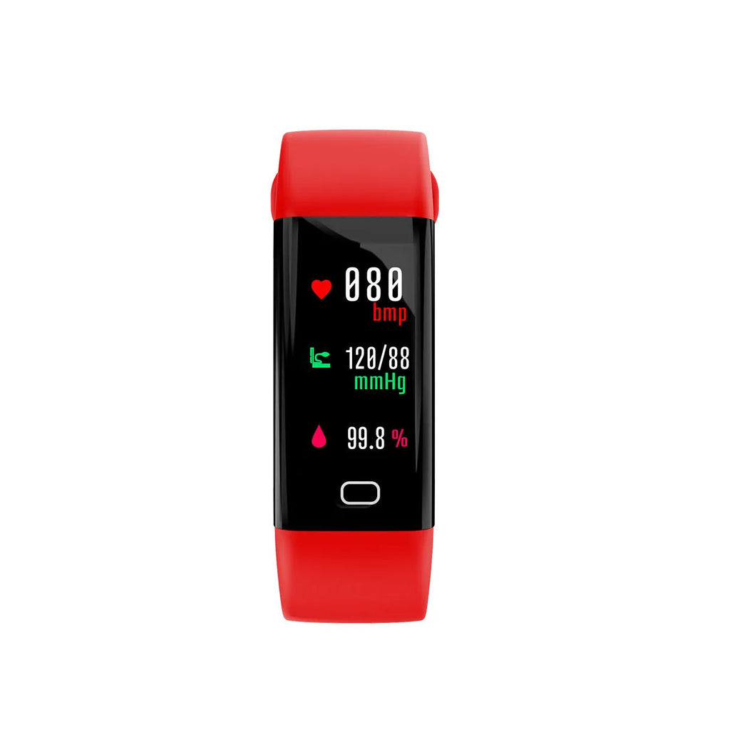 Smart fitness band with large colour screen and black strap on wrist