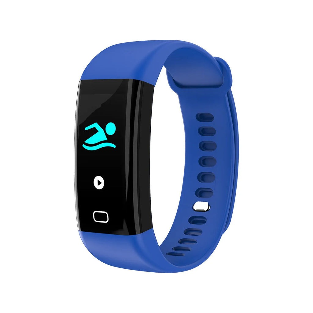 Smart fitness band with large colour screen and black strap on wrist